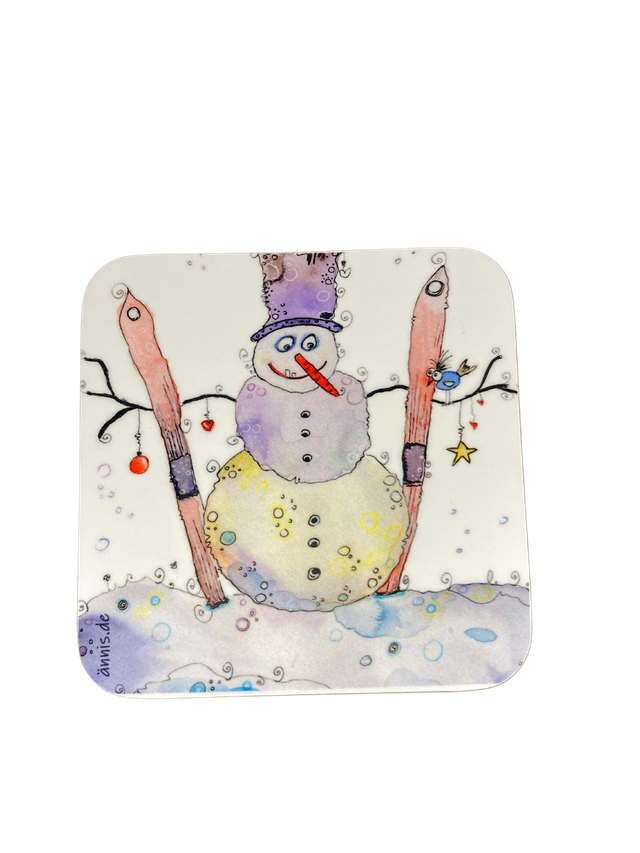 Untersetzer "Schneemann mit Ski"