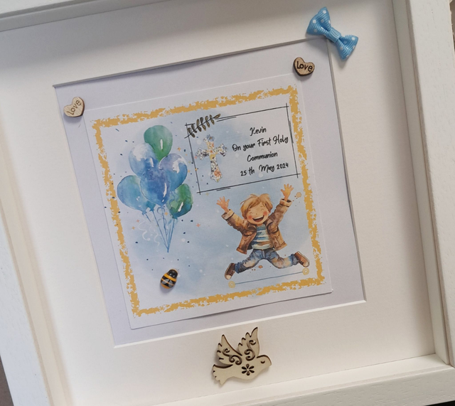 Boys&#039; First Communion and Confirmation Keepsake Frame-Personalised with Name and Date.