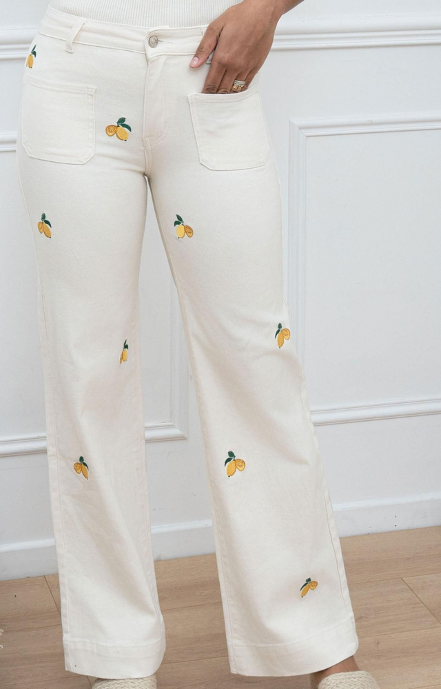 Jean citron brodé wide leg crème 
