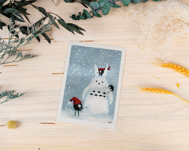Graspapierkarte - Totoroschneemann