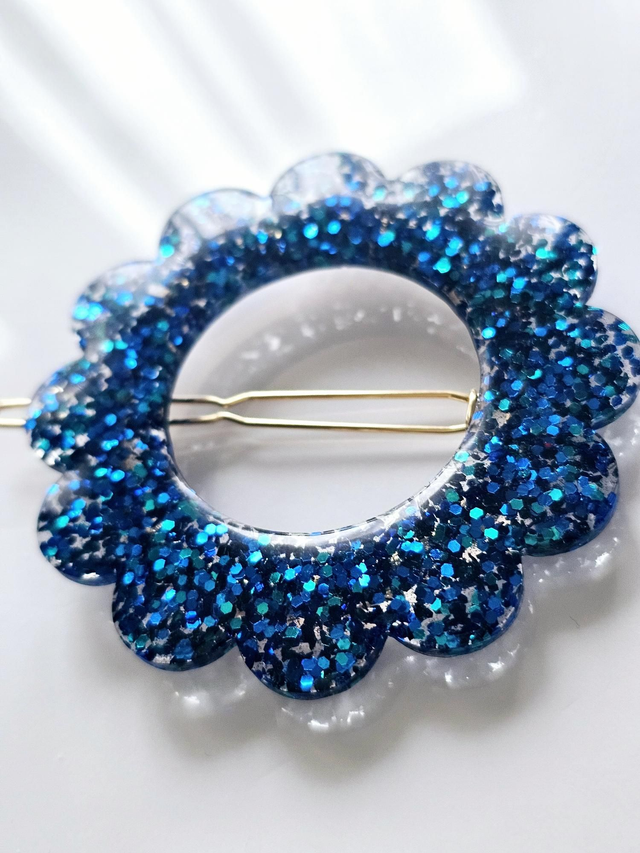 BARRETTE FLEUR PAILLETTES BLEUES