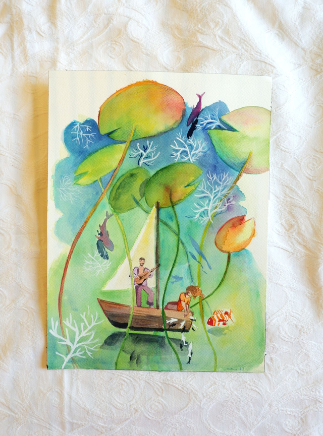 Illustration originale à l'aquarelle "La musique de l'eau"