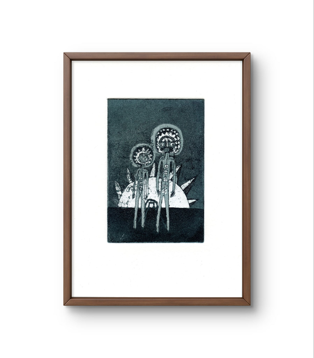 Spirits of the sun etching 2 10x15cm blue