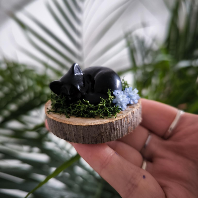 Chat en pierre naturelle - Obsidienne (2)
