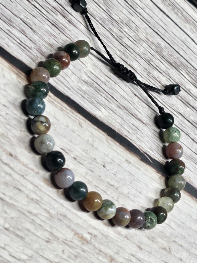 Bracelet Agate Indienne 6 mm – Macramé Ajustable