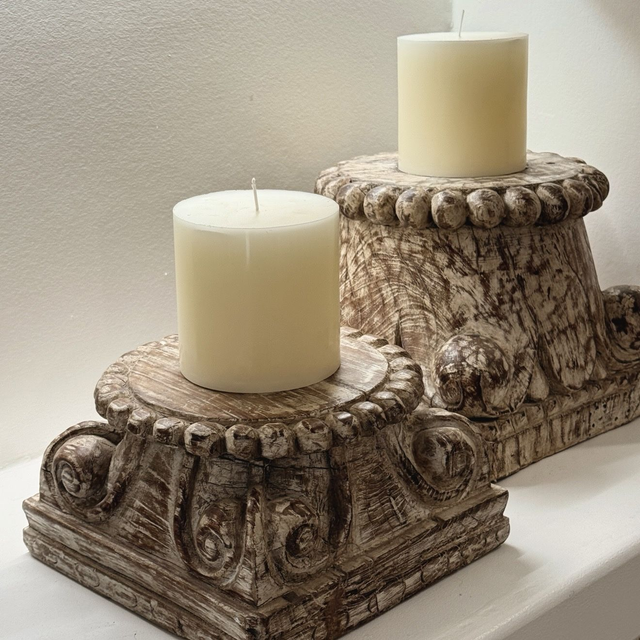 Carved Wooden Candle Holder | Large