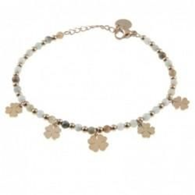 Bracciale donna con pietre naturali bijoux e charms a quadrifoglio 