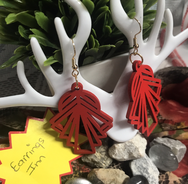 Red Wood Dangling Earrings-SWDE61