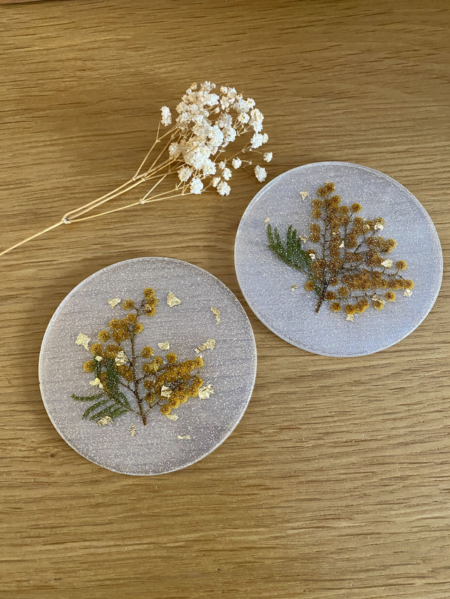 Sous verre rond - mimosa