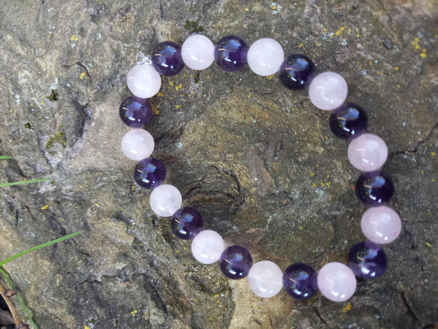 Améthyste et quartz rose 8mm