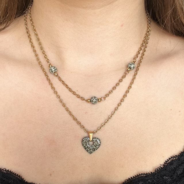 Collier Perla - motif léopard vert