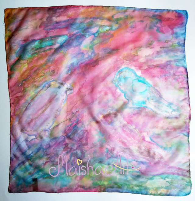 Unikatna, Ročno poslikana Svilena Ruta, Ptice