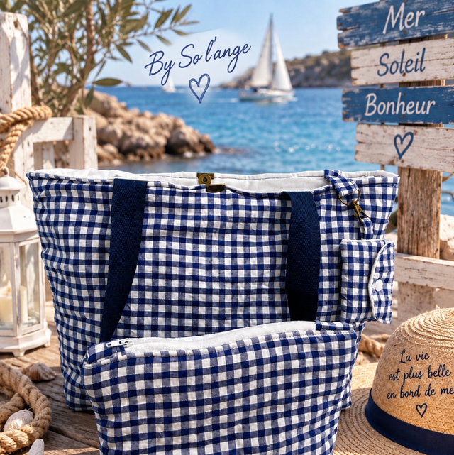 Trio vichy bleu 