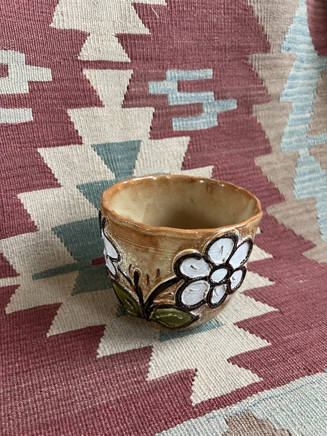 Plant Pot - Floral 3D Design - Orange 