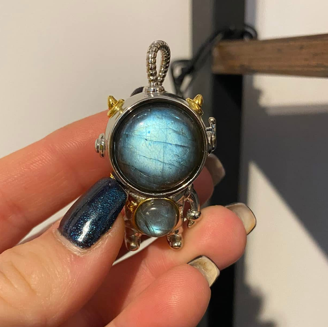 Pendentif Astronaute en acier inoxydable et Labradorite