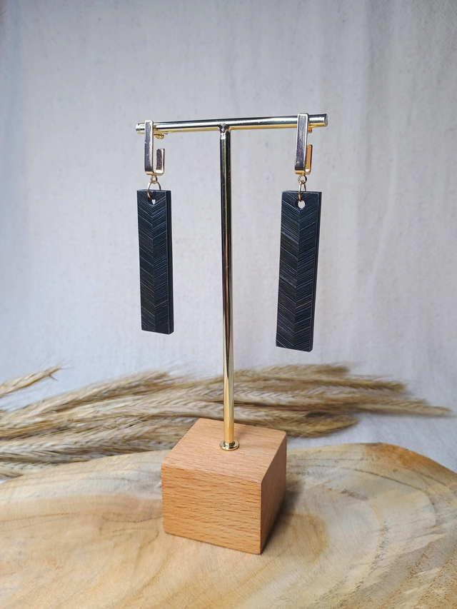 Boucles d'oreilles RECTANGLE Chevron Noir