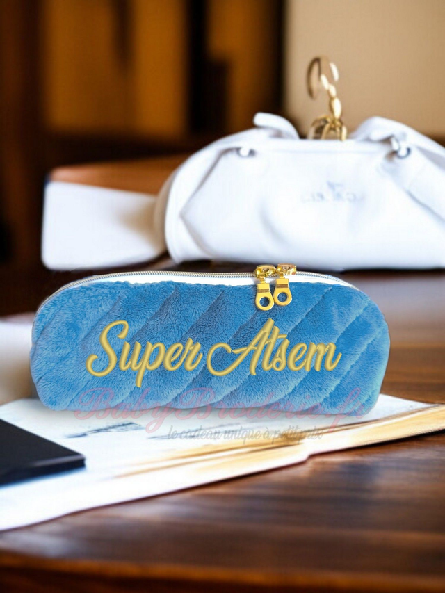 Trousse d'école Bleu et motifs à petite fleur 