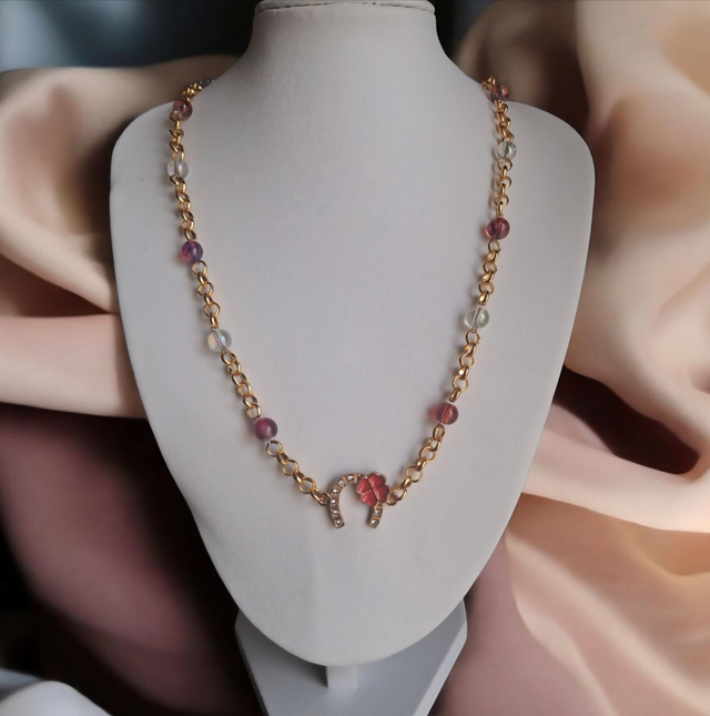 Chaine Fer à Cheval &amp; Perles de Verre Multicolores 