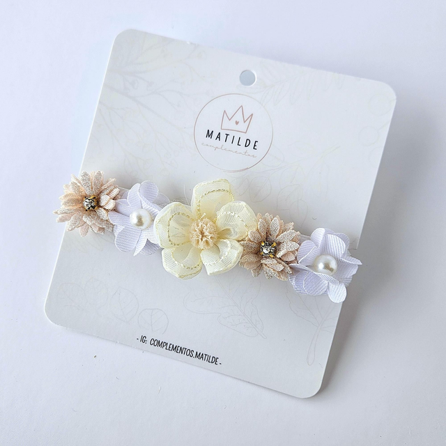 Cintillo Bebe Flor Tul Crema