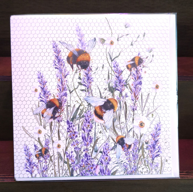 BumbleBees with Lavendar Greetings card