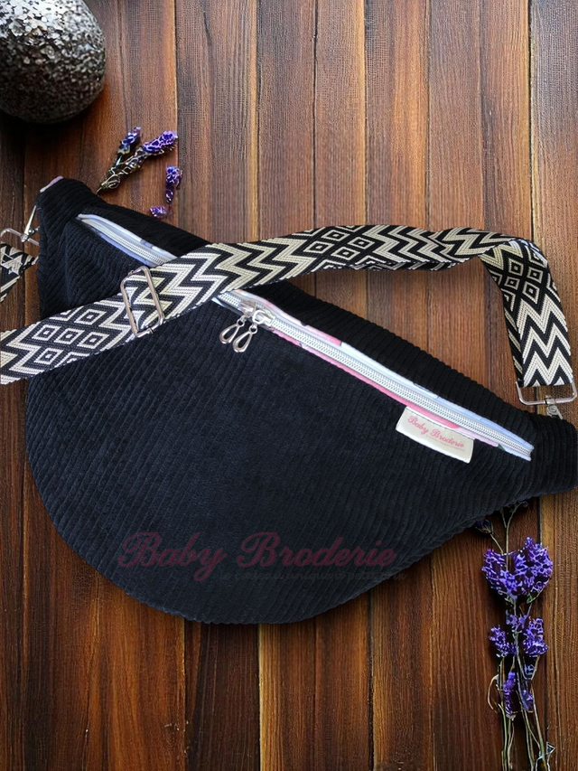 Sac Banane Noir taille L + Broderie 