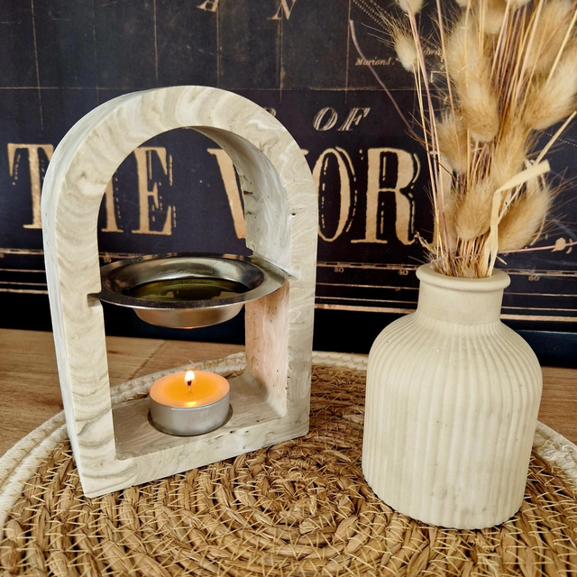 Brûle-parfum arche marbré beige
