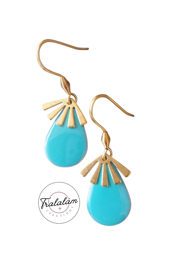 ✨Boucles d’oreilles &quot;gouttes turquoises émaillées&quot;✨
