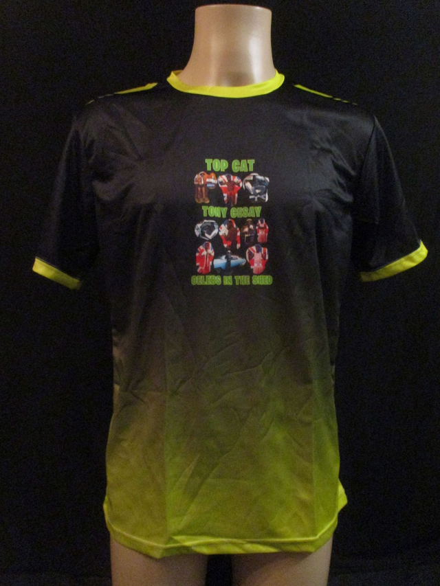 Tony Cesay ABA Champion Boxer Picture T-Shirt (Green &amp; Yellow Logo) ADULT 100% Polyester Crew Neck BLACK &amp; YELLOW (Medium) Top