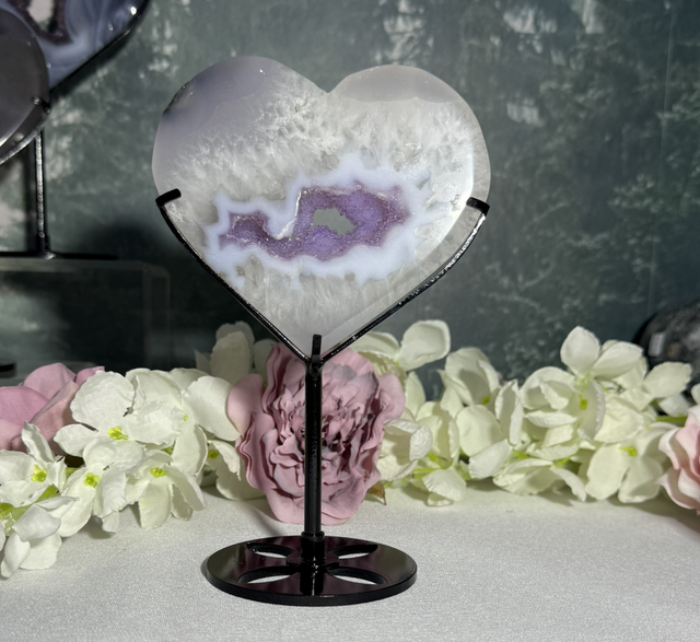 Amethyst agate heart on custom stand