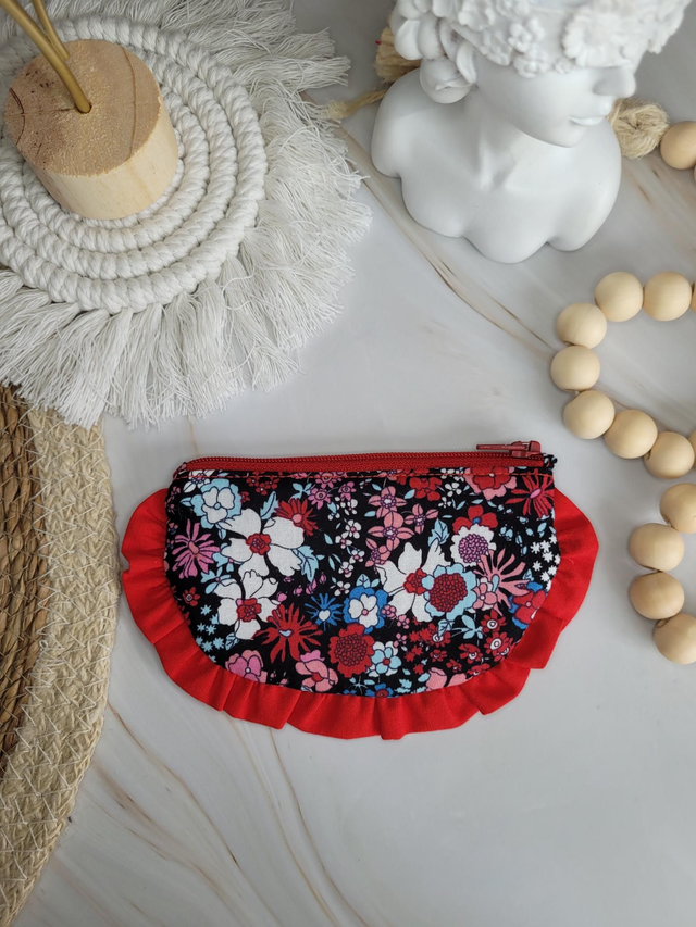 Porte monnaie florale rouge