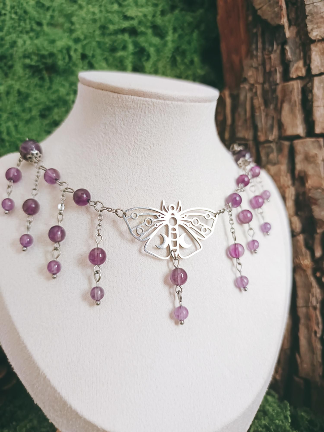 COLLIER - FLY ME TO THE MOON (argenté/améthyste)