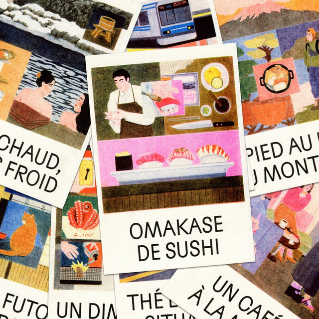 Un voyage en 12 images, série de 12 cartes (risographie format A5)