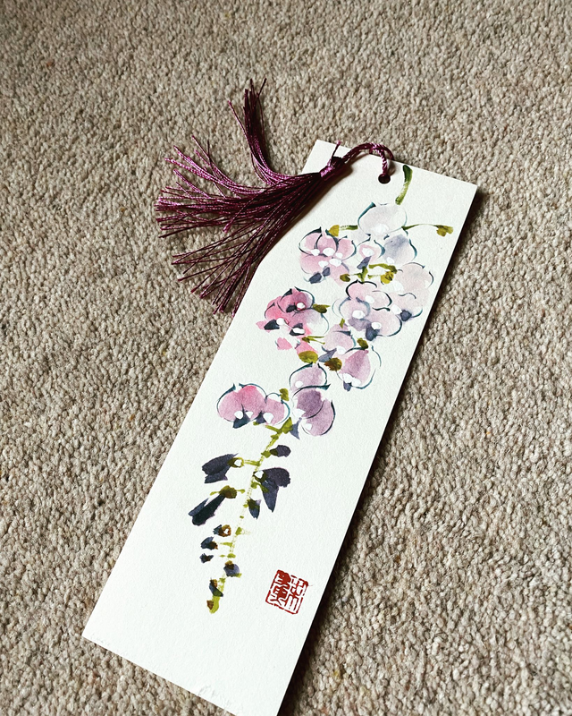 Hand painted original wisteria bookmark