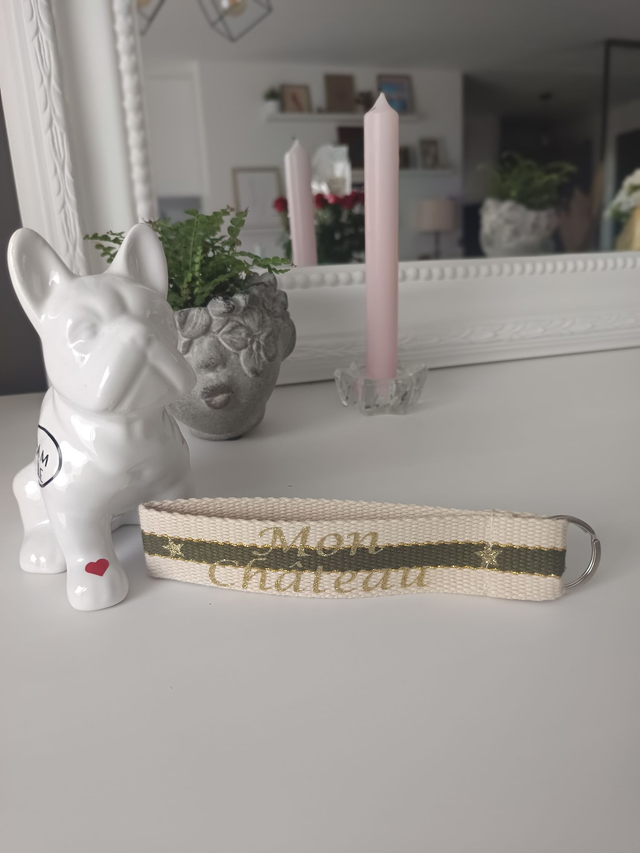 Porte-Clés dragonne "Mon Château"  (rayure kaki)