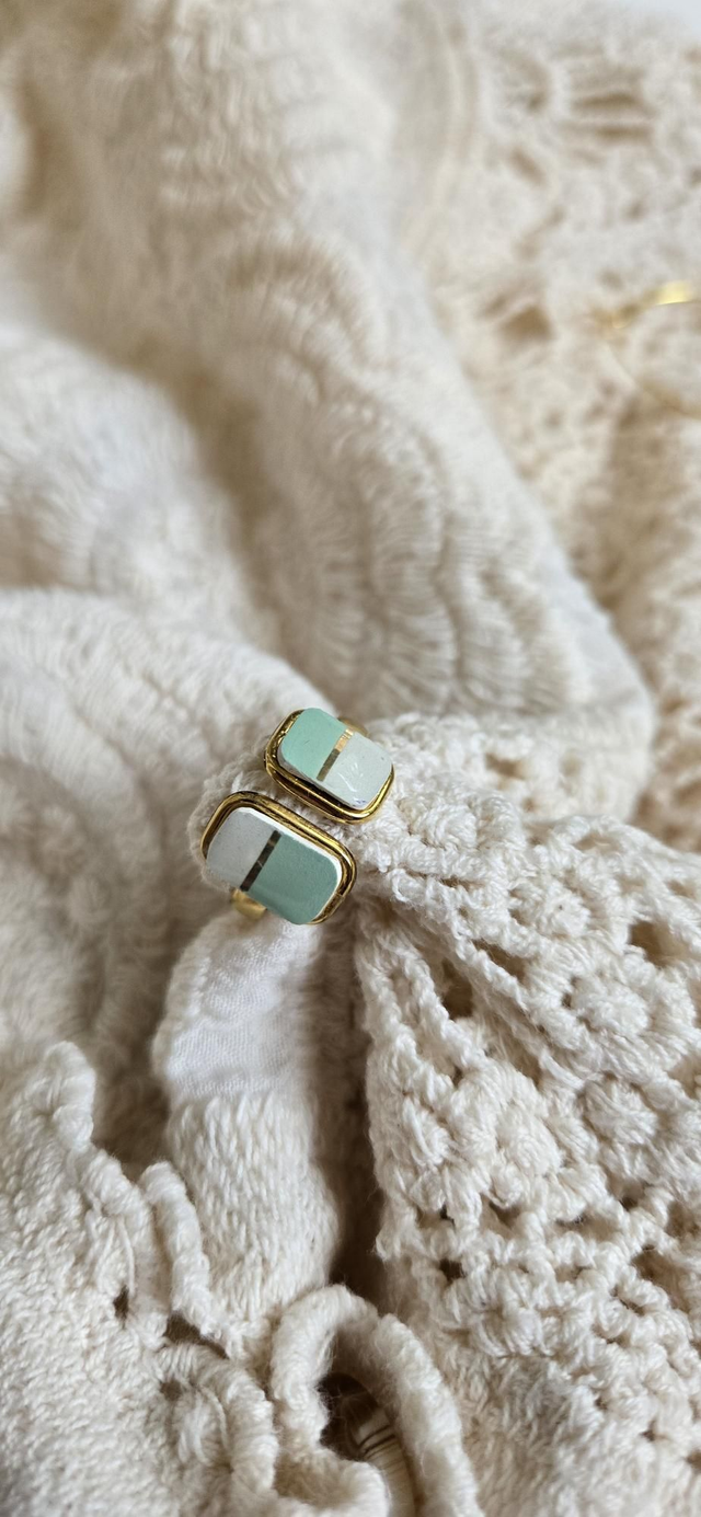 Bague - porcelaine Badonviller - acier inoxydable doré 