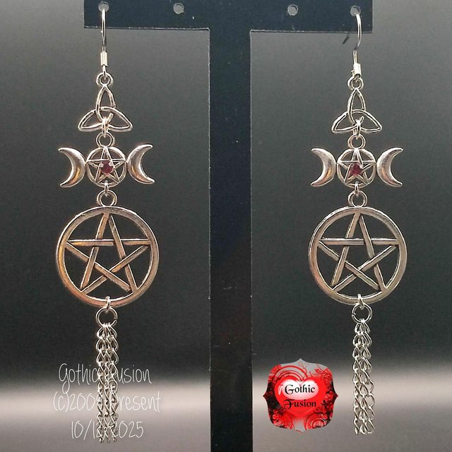 Triple Moon Pentacle and Triquetra Earrings 