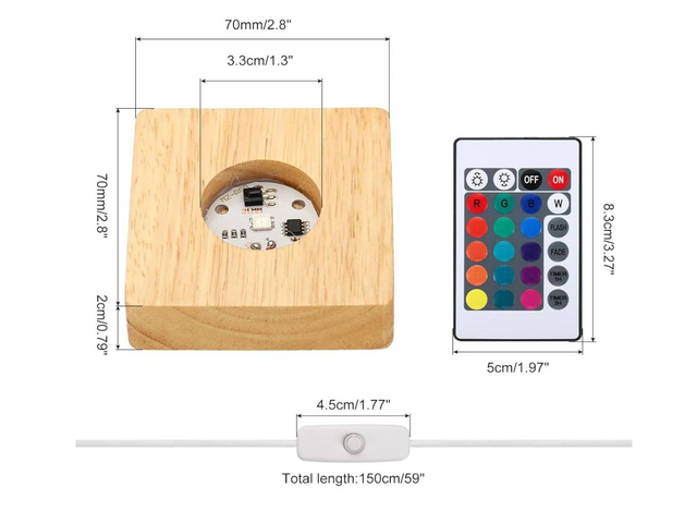 Square Wooden LED Light Base Lamp for Penis Ornaments - Colour Display Stand for Resin Art