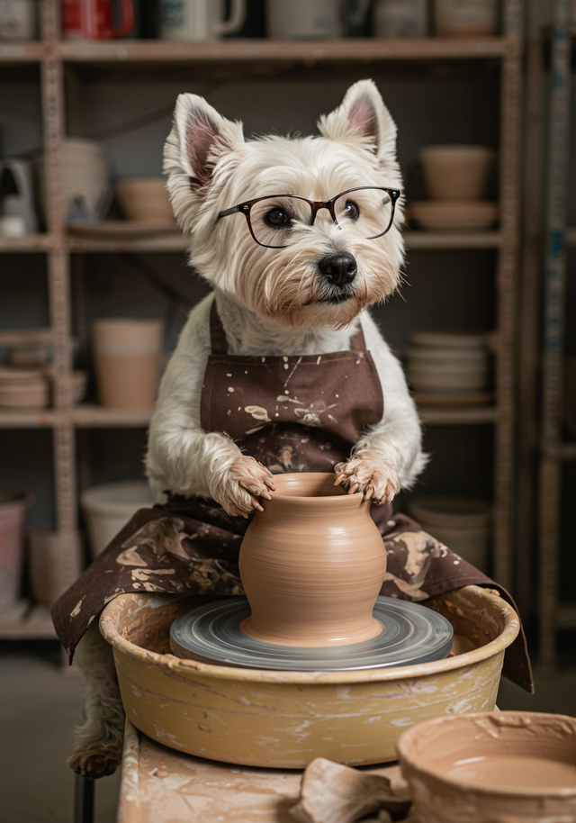 Westie Pottery Pal Framed Canvas 