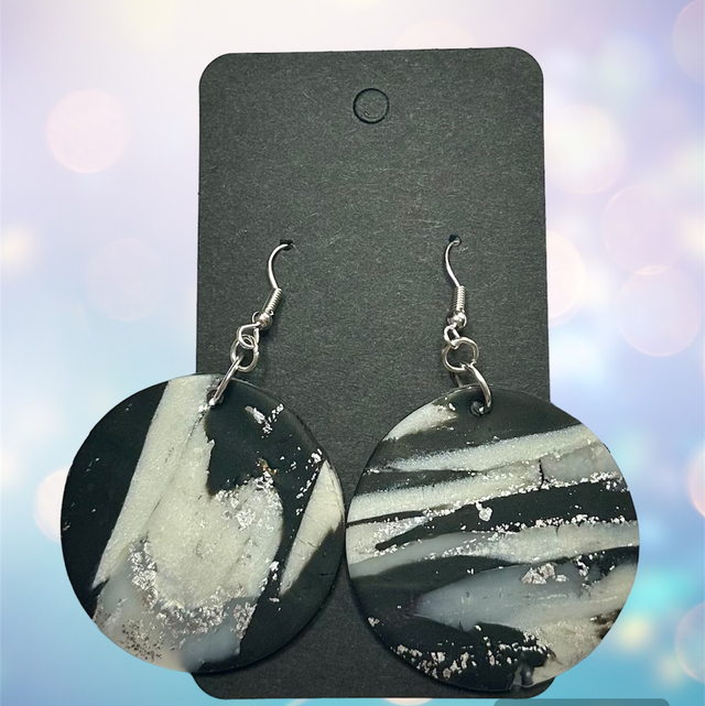 Monochrome Large Round Polymer Clay Earrings
