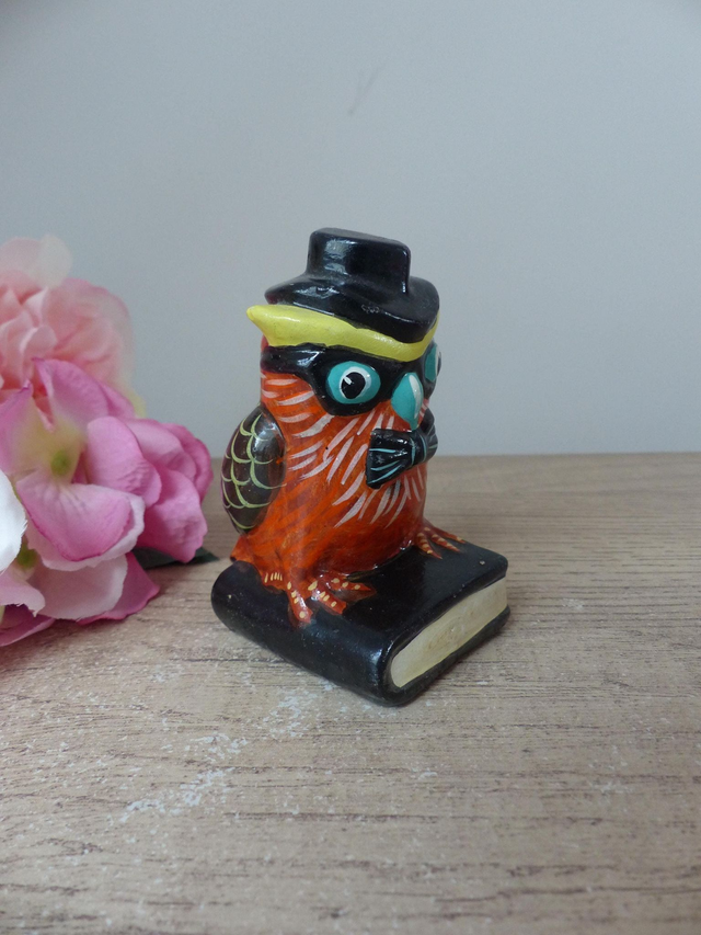Hibou Intello Vintage - Figurine Oiseau sur Livre, Déco Bureau Bibliothèque - Cadeau Original pour Professeur Enseignant - Cadeau Scolaire
