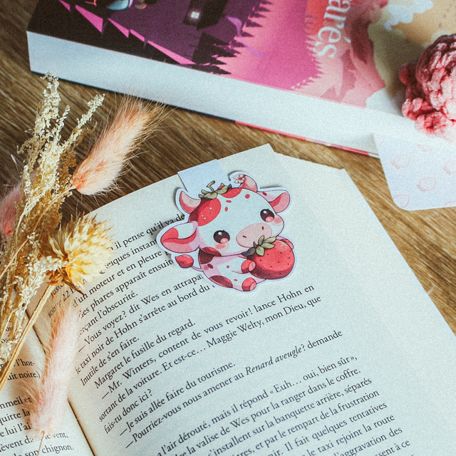 02 - Marque-Pages Magnétique - Vache Fraise