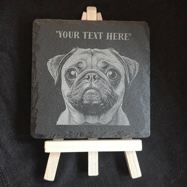 Personalised Pet Portrait Slate Coaster with Mini Easel