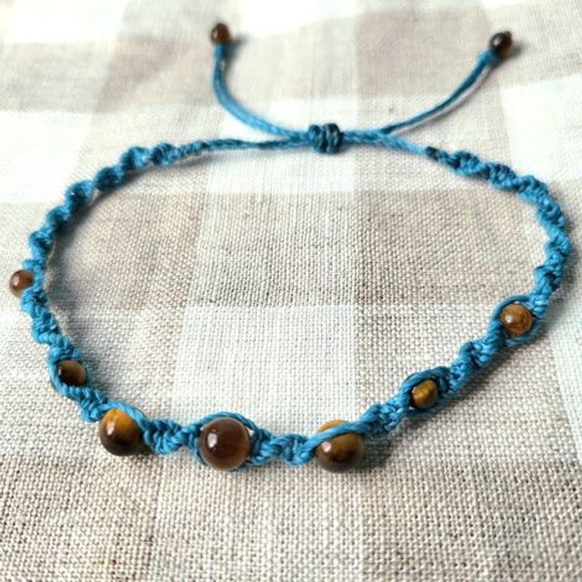 Kit Bracelet spirale œil du tigre (micro-macramé fil turquoise, pierre naturelle)