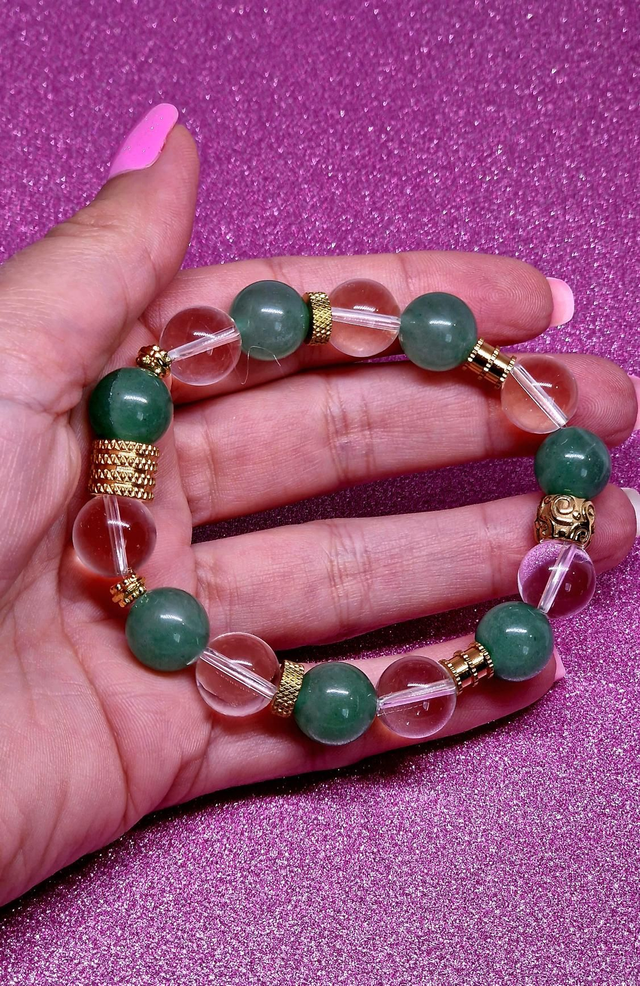 Bracelet Cristal de roche et Aventurine verte XL en