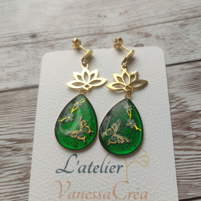 Boucles "Giulia" vert émeraude acier inoxydable 