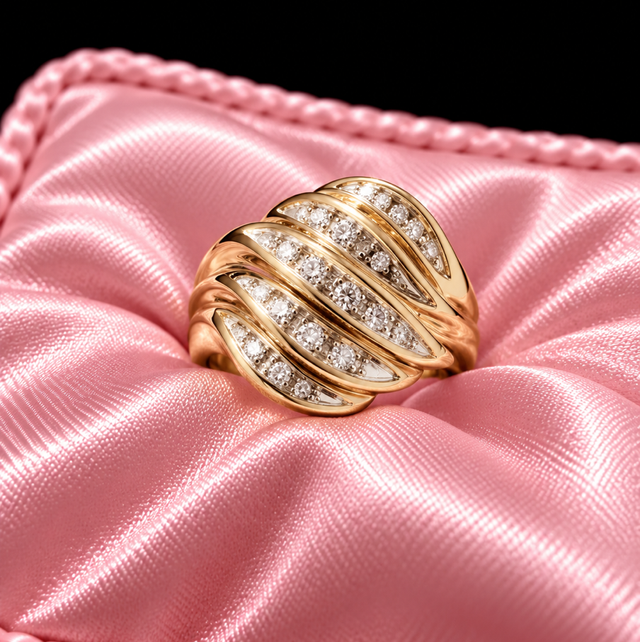 9ct Gold &amp; Diamond Wave Ring 