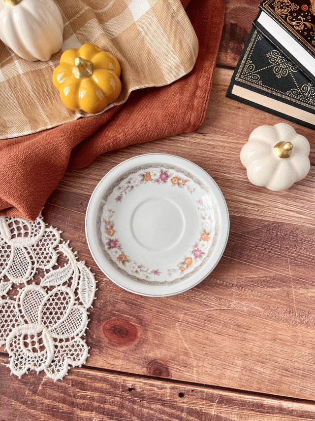 🍁 Sous tasse - en porcelaine &quot;fleurs d&#039;automne&quot;