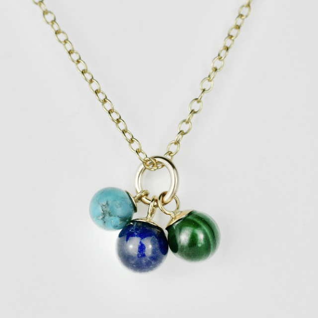 18k Gold-Filled Necklace with Turquoise, Malachite, and Black Onyx Beads