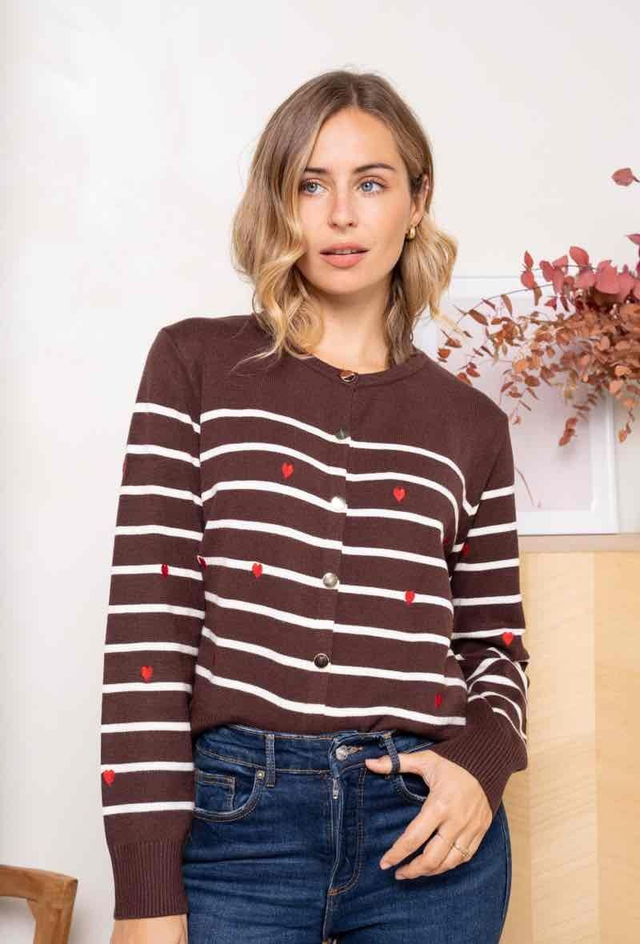 Cardigan cioccolato  righe e cuori 