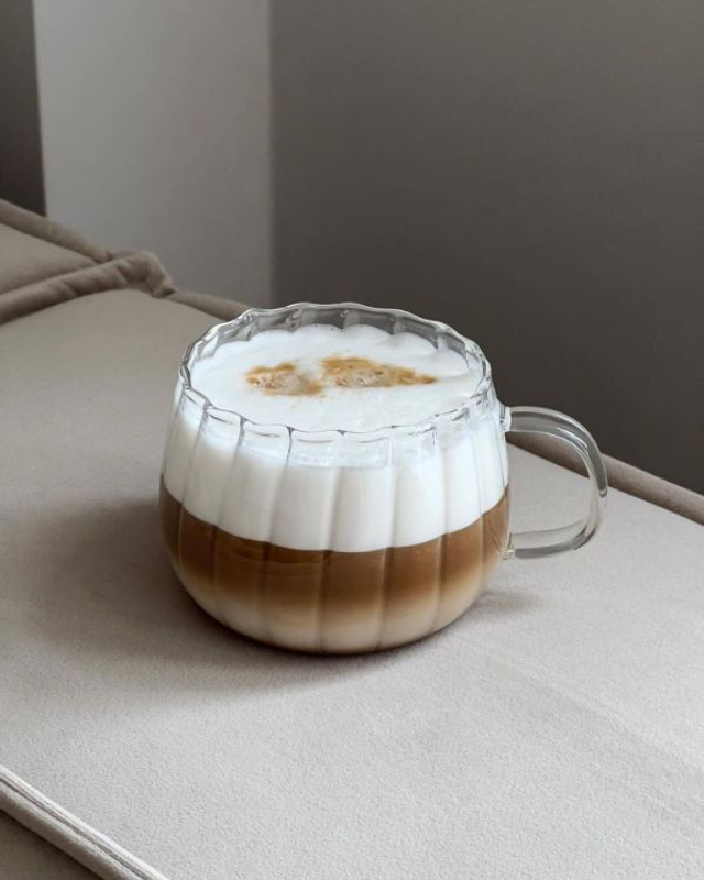 Striped Glass Cappuccino Cup with Handle